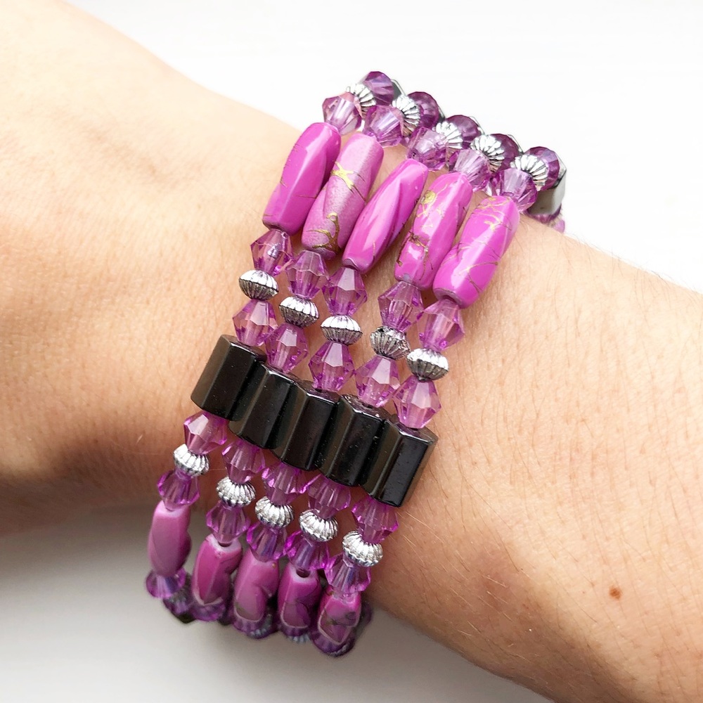 Magnetic hematite & purple wrap bracelet/necklace
